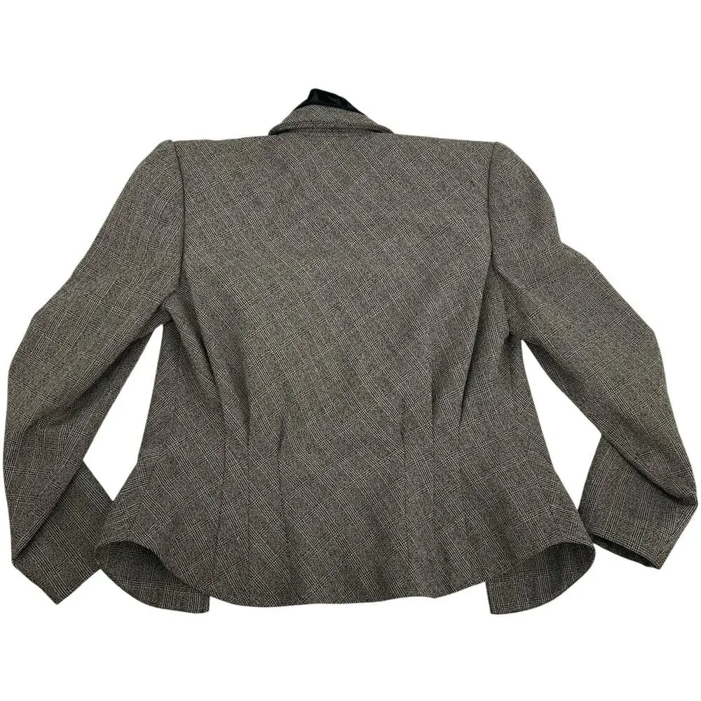 VTG 90s Womens Black Grey Sideffects Glen Check Plaid Velour Paisley Blazer Sz S